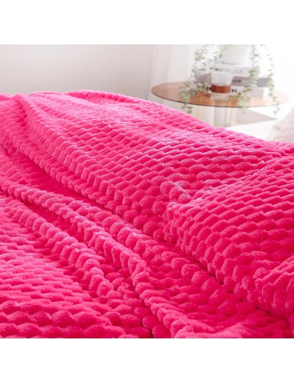 Plush Hot Pink Textured Throw Blanket - Soft Cozy Comfort 50x60